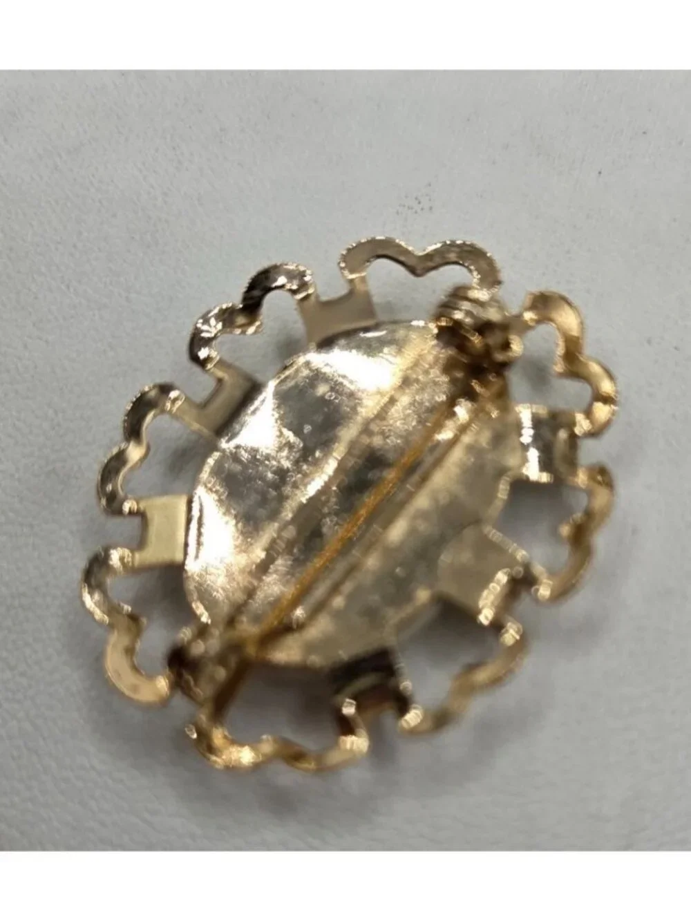 Vintage Gold Tone Floral Porcelain Brooch With Rose Design Oval Frame